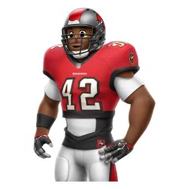 Football player wearing a buccaneers 42 jersey with big muscles  sticker