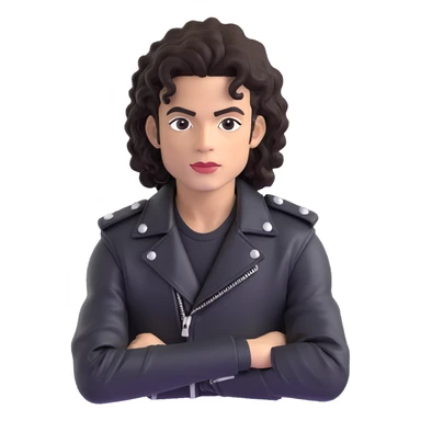Michael Jackson in his 'Bad' era, black leather jacket, curly hair, intense expression, pose 2 sticker