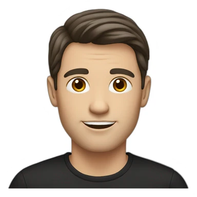 a shaved white man with long dark brown hair, with a black t-shirt sticker