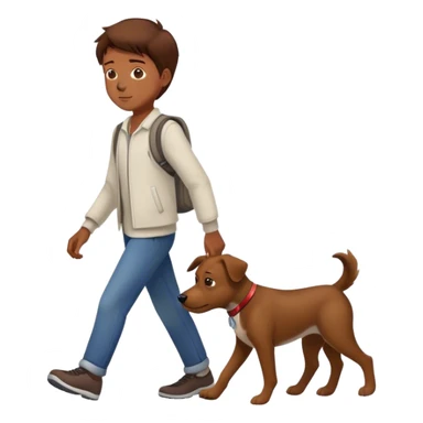 boy with brown hairs walking with dog sticker