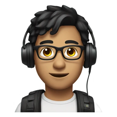 Young man with black hair brown eyes glasses and a gaming headset sticker