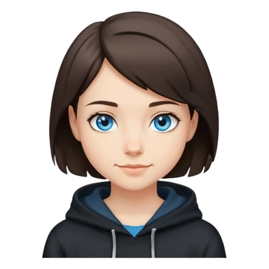 brunette short hair girl with blue eyes and black hoodie. i want her to be smirking sticker