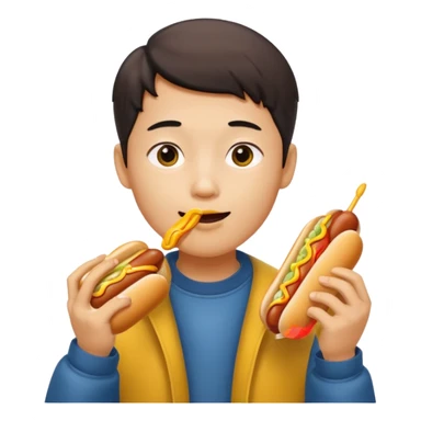 A Chinese boy eating a dog sticker