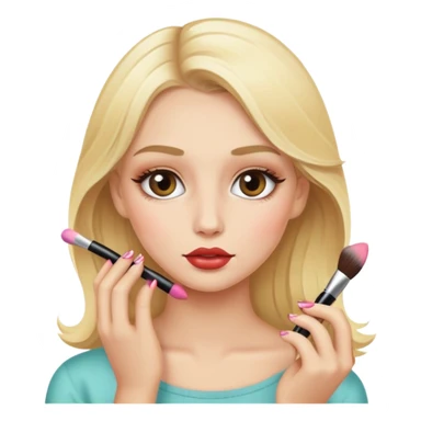 A blonde girl putting on makeup sticker