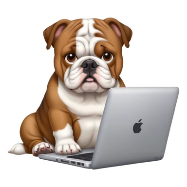 English bulldog with a laptop sticker