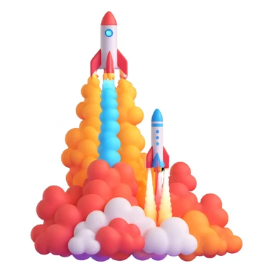 a rocket launching with colorful smoke, 3D emoji style sticker