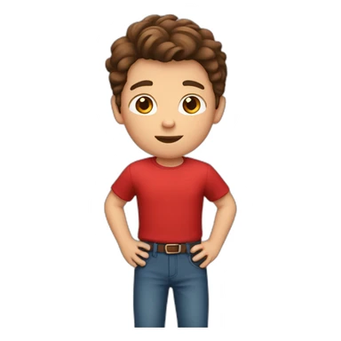 A boy with brown hair wearing a red shirt and red pants sticker