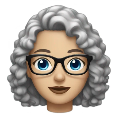 white woman with black curly hair, blue eyes and glasses sticker