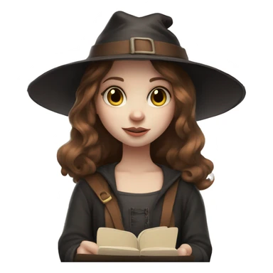 Young witchy girl pale skin and brown haired with a Pencil in a hand and a sketchbook in the other  sticker