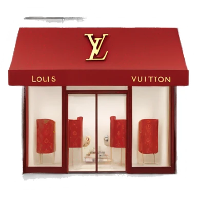 “Louis Vuitton store exterior with a red facade, iconic LV monogram, large glass windows, and elegant entrance doors.” sticker