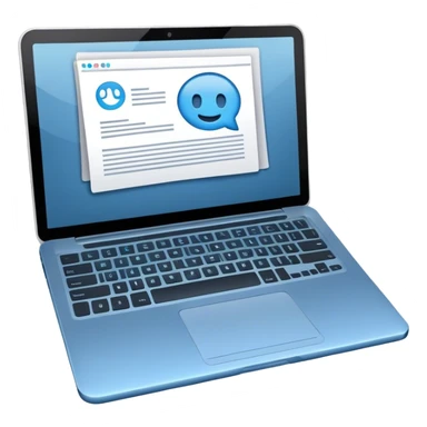 Create an emoji representing blogging. The design should feature an open laptop or tablet with a visible blog post on the screen. Use professional colors like blue, gray, and black. Make the background transparent. sticker