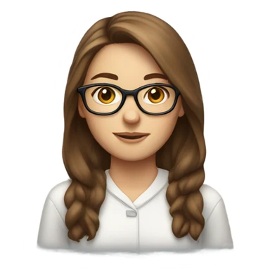 white girl, long brown hair behind ears with glasses, laptop sticker
