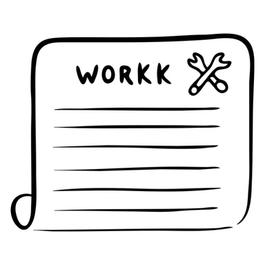Work order form with lines for text and a wrench symbol sticker