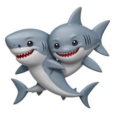 two sharks hugging, emoji style, small pixel size sticker
