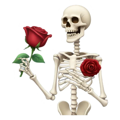Skeleton holding a dark red rose  sticker