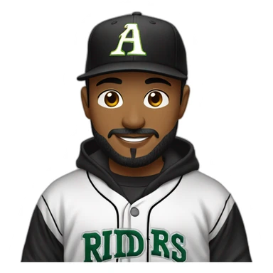 Chico atractivo piel blanca dilataciones y piercing en la nariz de barba con gorra de los riders sudadera de capucha negra y beisbolera sticker