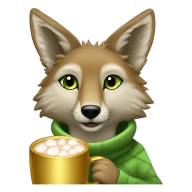 Jackal whit gold furr and light green eyes holding hot cocoa sticker