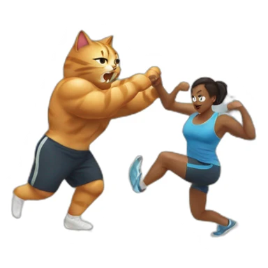 kitty attacking a person in the gym sticker