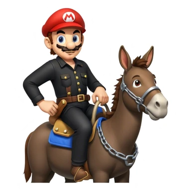 Super Mario in black mechanic clothes riding on a donkey  sticker