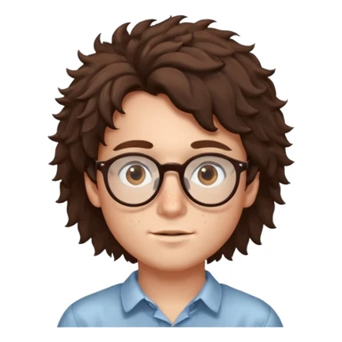 brunette fluffly hair boy with freckles and brown eyes handsome glasses sticker