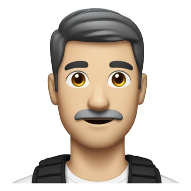 white man with a small square moustache and black side swept bangs short hair holding up his arm sticker