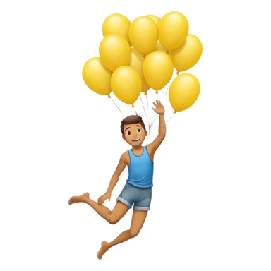 человек зацепился о шарики желтого цвета и летит вверх sticker