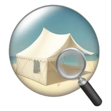 White wedding tent with magnifying glass sticker