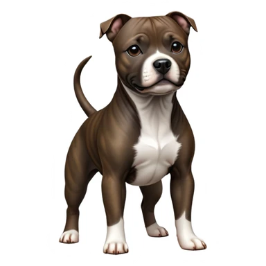 cinematic-[Staffordshire bull terrier]-realistic-full-body-standing-emoji,-tail-resting-loosely-beside-its-paws,-head-tilted-dramatically, -sleek-[dark solid brindle]-fur,-simplified-yet-realistic-focused-features,-highly-detailed,-glowing-with-an-almost-sarcastic-glow sticker