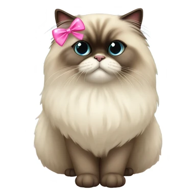 himalayan cat with a siamiese appearance,has heart eyes and  wearing a pink sparkly bow sticker