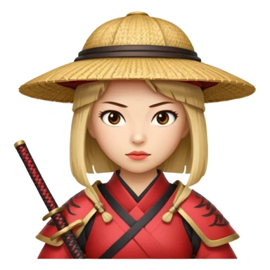 Samurai with straw hat, Warrior in red samurai armor, female, with katana sticker