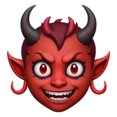 devil emoji in gothic palette with dark red and black colors, small horns, mischievous grin, moody atmosphere sticker
