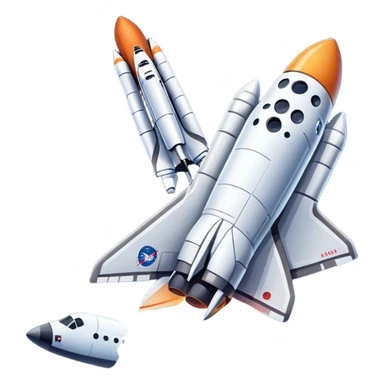 An icon featuring a space shuttle and an airplane against a starry sky, symbolizing aerospace technology. The design includes rocket boosters and satellite orbits, representing the exploration of space and advanced aviation. Transparent background sticker
