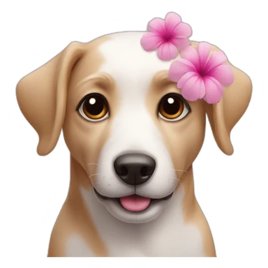 dog with pink flower sticker