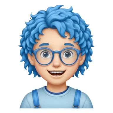 kid with teeth braces bunny eared blue haired curly big braces and glassess sticker
