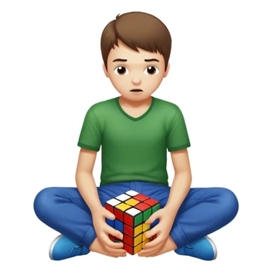 A boy solving a Rubik's cube 21x21 but he can't solve it because he need to pee sticker