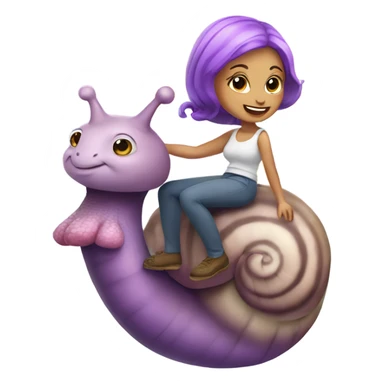 Caucasian Woman with purple hair riding a rainbow snail sticker