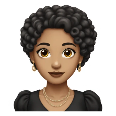 Light skin girl with very long black curly hair, brown eyes, black Chanel dress sticker