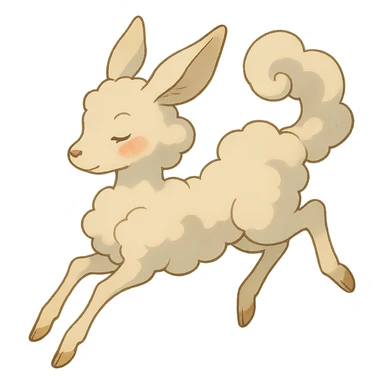 vanilla cloud doe with rosy cheeks, floating gracefully with witch-like elegance, brand identity mascot for social media, Ghibli style sticker