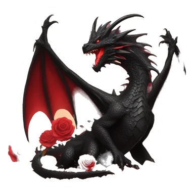 Black dragon breathing red flames, covered in thorned roses sticker