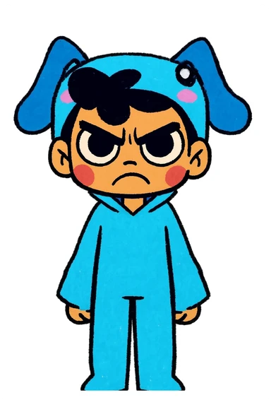 Keep the picture quality and style exactly the same as the original image. Edit the character to have an angry expression, preserving all details and style. sticker