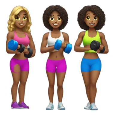 Three fitness girls with dumbbells in their hands sticker