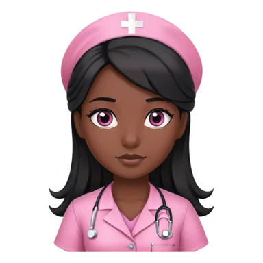 nurse dress pink with black long hair and dark eye color sticker