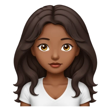 iOS style emoji A girl with very long dark brown wavy hair. And the eyes color is dark brown. And she is wearing white t shirt with V kneck. And she is 30. She is Asian with double eyelids  sticker