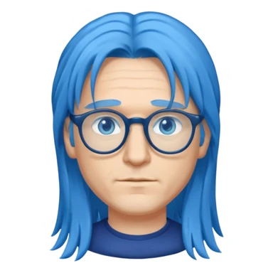 male, long blue hair, glasses sticker