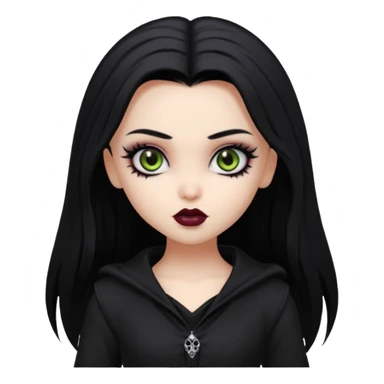 goth bratz baddie, beautiful hazel eyes, long black gothic hair style, black goth clothes sticker