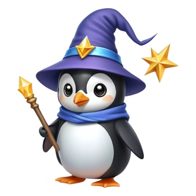 A cute penguin wearing a wizard hat and holding a magic wand sticker