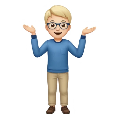 Very excited boy, full body, eyes closed, wearing glasses sticker