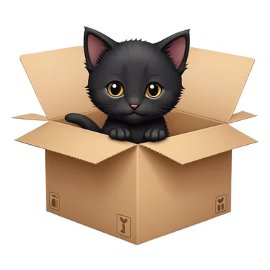  A very cute black young kitten cat with one's head tilted to one side poked its paws out of the cardboard big box and placed them on top of it sticker