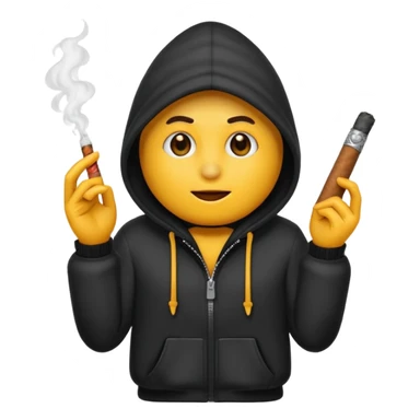 Tu peux créer un emoji d'un cagoule noir qui fumé un cigare qui me le doigt comme ça 🫵🏾 sticker