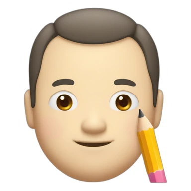 A fat, slightly thin, droopy-eyed, thick-lipped, big-headed, cute Japanese guy with a pencil in his hand and a smile on his face sticker